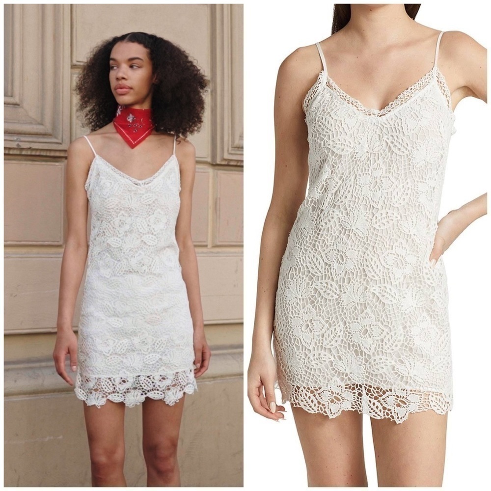 New Rag & Bone Aleah Crochet Lace Mini Dress White V Neck Shift Sz 6